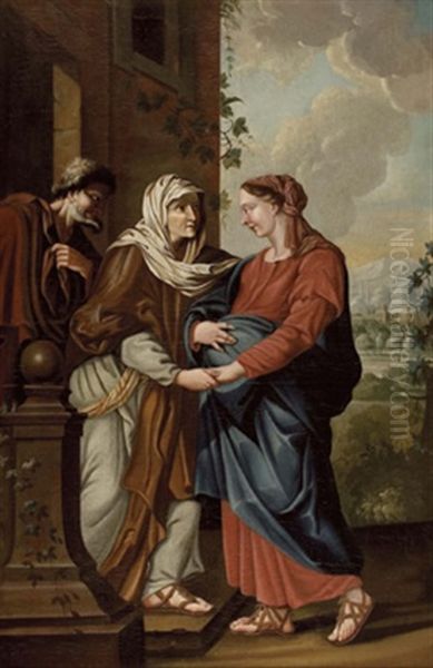 Heimsuchung Mariens, (maria, Elisabeth Und Zacharias) Oil Painting by Johann Loexhaller