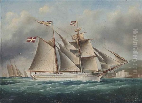 The Danish Brigantine Christine In Coastal Waters Oil Painting by Joseph Loy