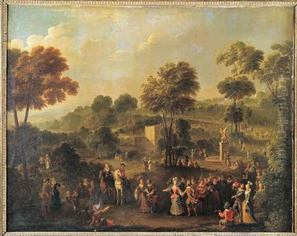 Fete Villageoise Dans Un Parc Oil Painting by Jan-Sebastiaen Loybos