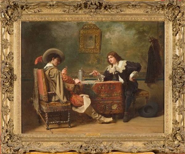 La Partie De Cartes Entre Gentilhommes Oil Painting by Charles Antoine Joseph Loyeux