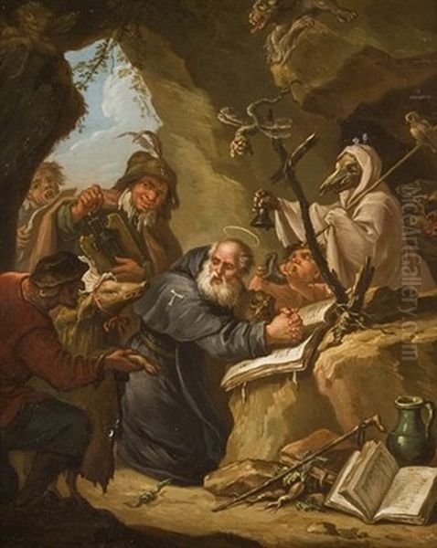 La Tentation De Saint Antoine, D'apres David Teniers Oil Painting by Etienne Loys