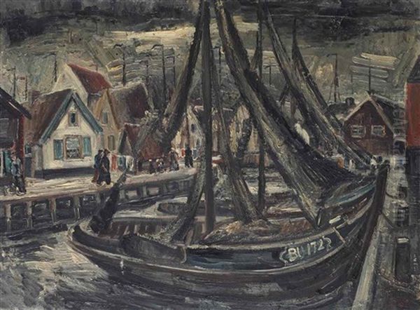 The Harbour Of Bunschoten Oil Painting by Adriaan Lubbers