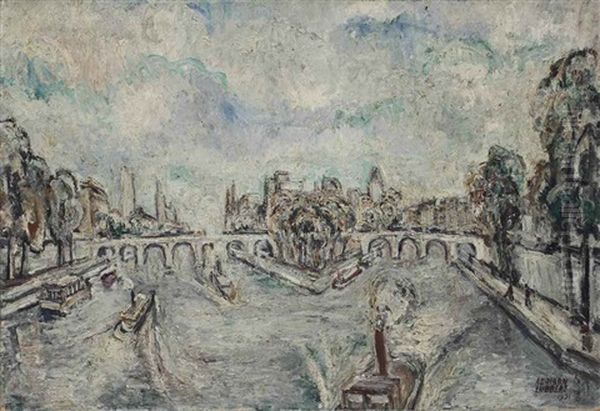 Ile De La Cite With The Pont Neuf, Paris Oil Painting by Adriaan Lubbers