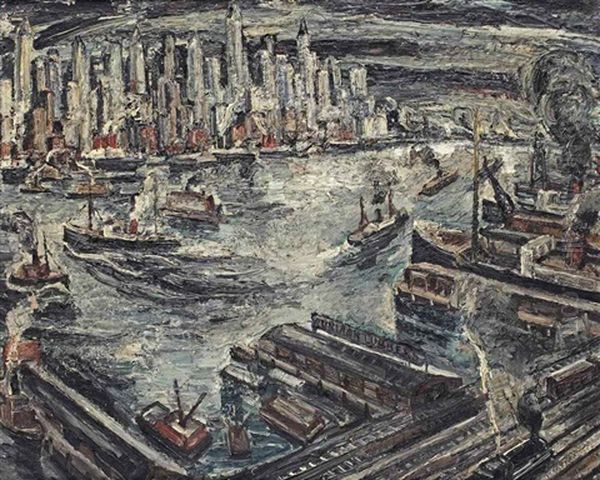 The Hudson River, New York Oil Painting by Adriaan Lubbers