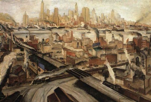 New York Skyline From Jersey Heights Oil Painting by Adriaan Lubbers