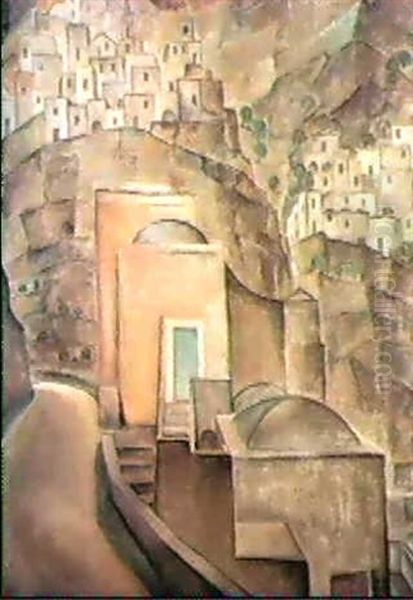 Landscape With House In Positano (li Parlati) Oil Painting by Adriaan Lubbers