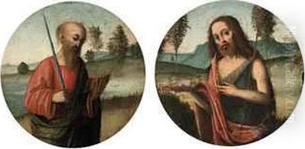 Saint Paul; And Saint John The Baptist Oil Painting by Giovanni Battista Benvenuti (see Ortolano)