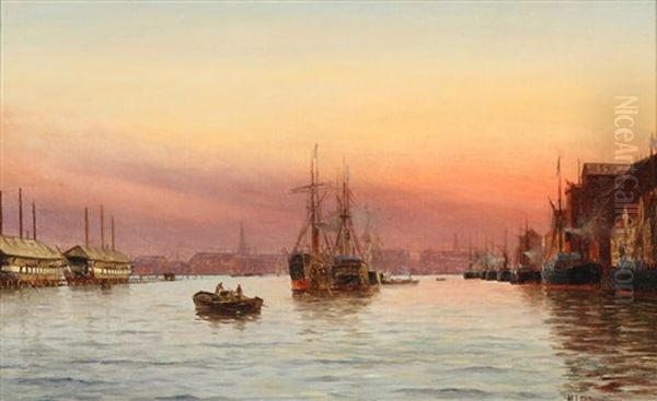 Evening Scene From Copenhagen Harbour Oil Painting by Holger Luebbers