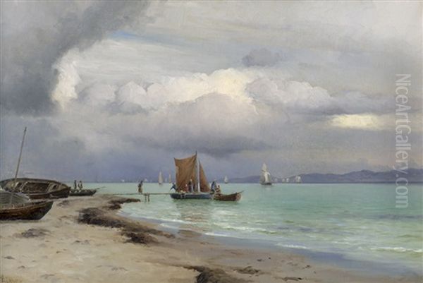 Segelschiffe Im Oresund Bei Aufziehendem Gewitter Oil Painting by Holger Luebbers