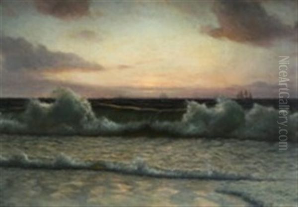 Seascape With Ships In The Background Oil Painting by Holger Luebbers