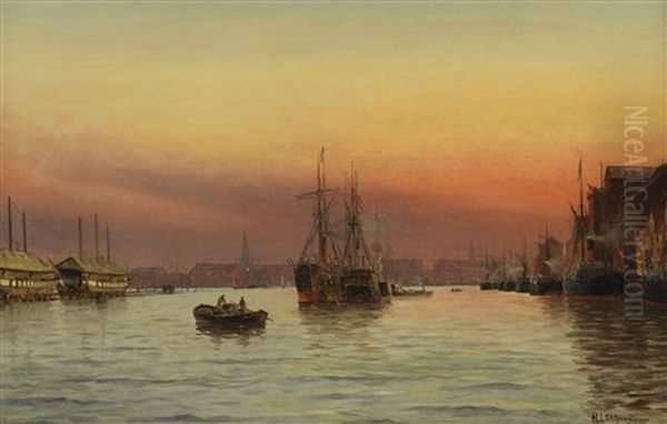 Abend Im Hafen Von Kopenhagen Oil Painting by Holger Luebbers