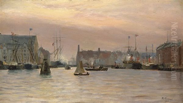 Hafeneinfahrt Von Kopenhagen Oil Painting by Holger Luebbers