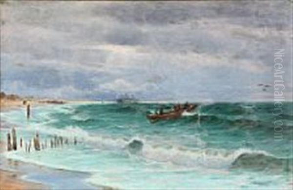 Lifeboats Are Launched From The Shore Oil Painting by Holger Luebbers