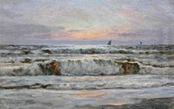 Breakers At Dawn Oil Painting by Holger Luebbers