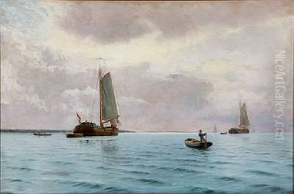 Seascape With Sailing Ships And Boats Oil Painting by Holger Luebbers