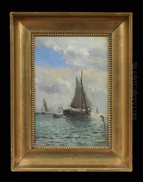 Seascape With Sailboats Oil Painting by Holger Luebbers