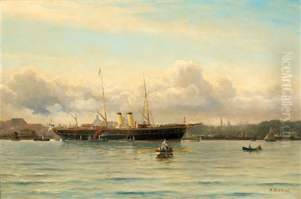 The Russian Imperial Yacht Standardt In The Harbour Of Copenhagen Oil Painting by Holger Luebbers