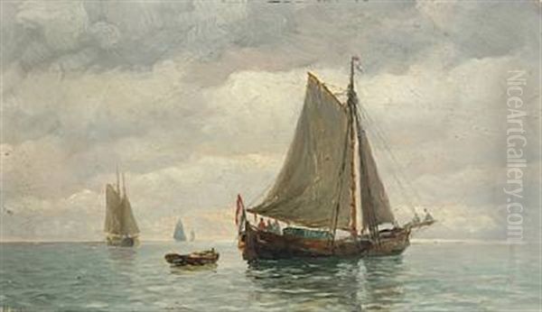 Seascape With Sailing Ships Oil Painting by Holger Luebbers