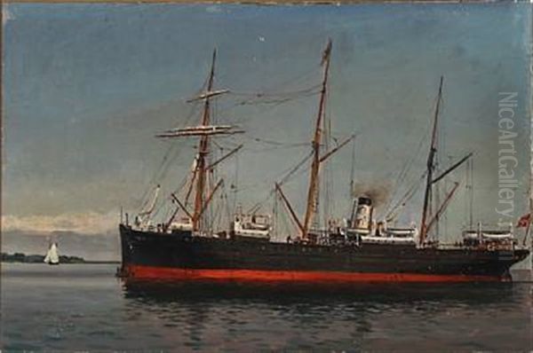 Seascape With The Danish Steamer Island Oil Painting by Holger Luebbers