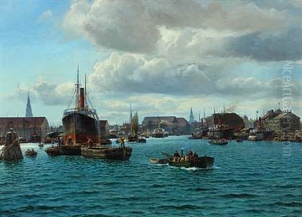 Scenery From Copenhagen Harbour With Towers In The Background Oil Painting by Holger Luebbers