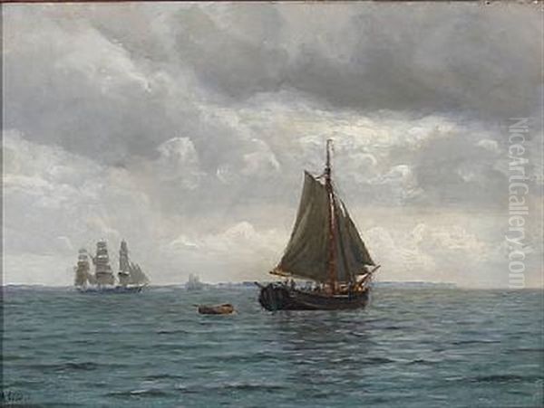 Seascape With Sailing Ships On A Calm Sea Oil Painting by Holger Luebbers