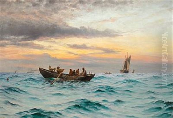 Fishermen Pulling In Nets In Oresund Oil Painting by Holger Luebbers