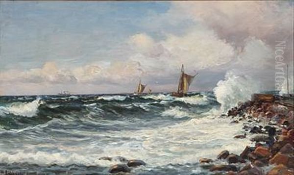 Coastal Scene With Sailing Boats Oil Painting by Holger Luebbers