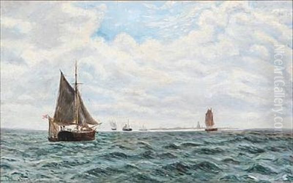 Seascape With Sailing Ships Oil Painting by Holger Luebbers