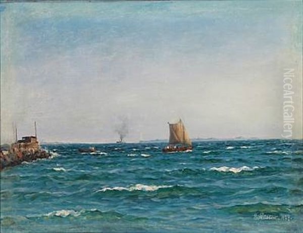 Coastal Scene From Snekkersten With A Sailing Ship At Sea Oil Painting by Holger Luebbers