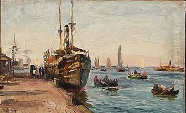 Habour Scene Oil Painting by Holger Luebbers