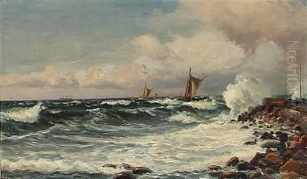 View From A Pier With Tall Waves Oil Painting by Holger Luebbers