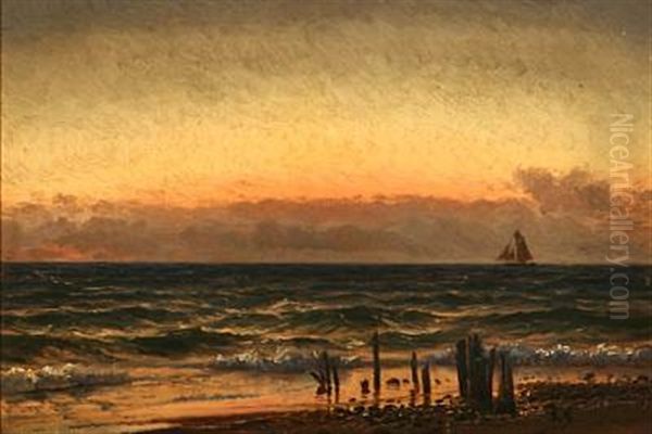 Coastal Scene At Sunset Oil Painting by Holger Luebbers