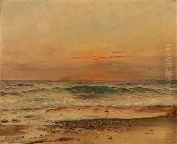 Coastal Scenery At Sunset Oil Painting by Holger Luebbers