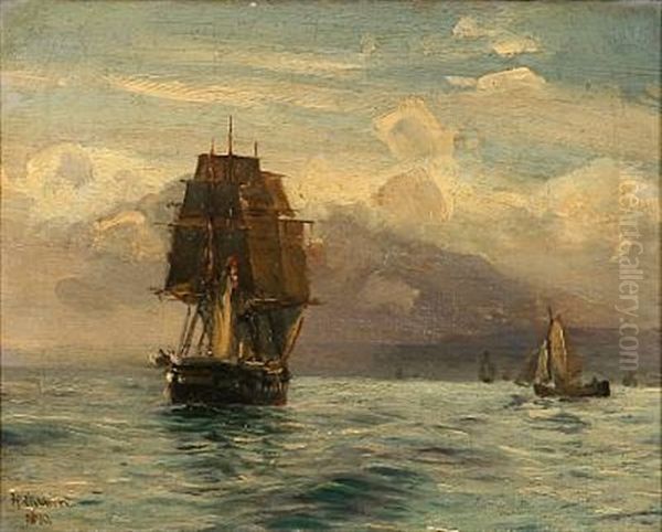 Seascape With A Ship Of The Line On Open Sea Oil Painting by Holger Luebbers