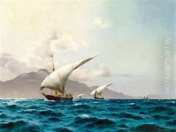 Loaded Ships With Lateen Sails In The Mediterranean Sea Oil Painting by Holger Luebbers