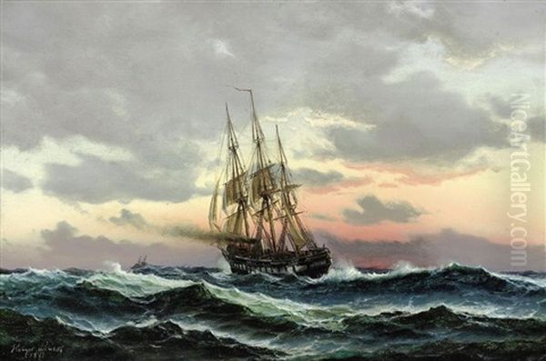 A Vessel Under Steam And Sail Running Before The Wind Oil Painting by Holger Luebbers