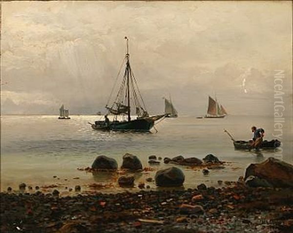 Coastal Scene With A Sailing Ship On Its Way Ashore Oil Painting by Holger Luebbers