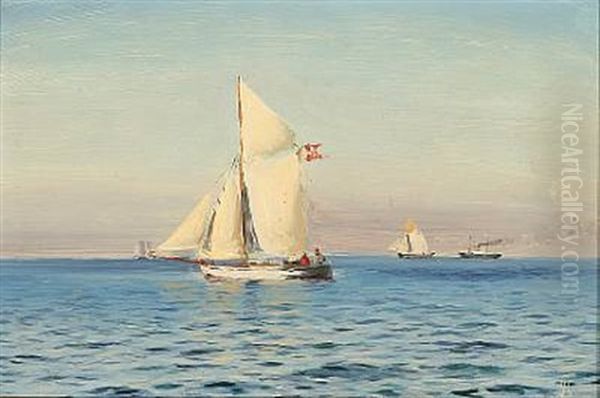 Marine With A Sailing Boat And Other Ships On A Quiet Summer's Day Oil Painting by Holger Luebbers