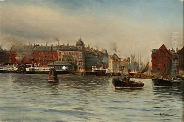 Harbour Scene From Nyhavn, Denmark Oil Painting by Holger Luebbers