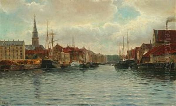 Scenery From Christianshavn Channel, Copenhagen Oil Painting by Holger Luebbers