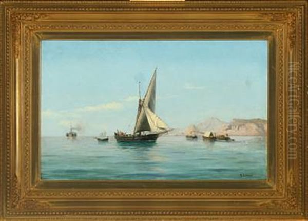 Sailing Ship And Motor Boats Off The North Coast Of Africa by Holger Luebbers