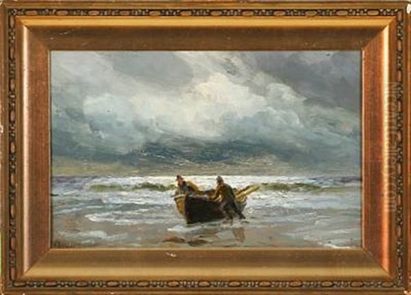 A Lifeboat Being Towed Ashore Oil Painting by Holger Luebbers