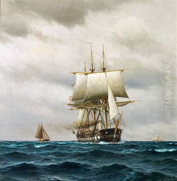 Seascape With The Danish Frigate Jylland On Open The Sea Oil Painting by Holger Luebbers