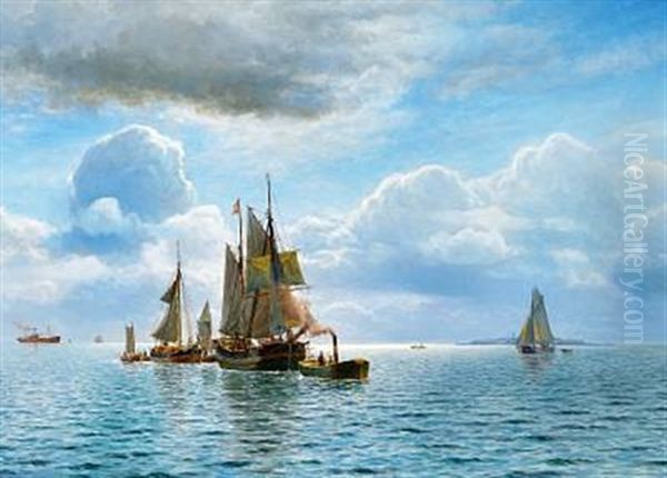 A Grounded Galeas Is Being Towed Away By A Tug In The Sound- Oresund Oil Painting by Holger Luebbers