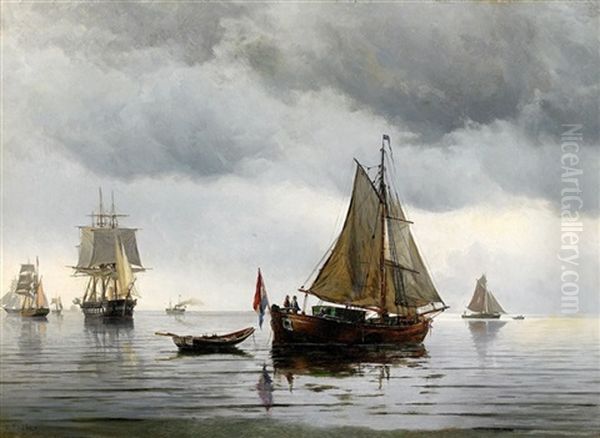 Fransk Kust Med Segelfartyg Och Fiskebat Oil Painting by Holger Luebbers