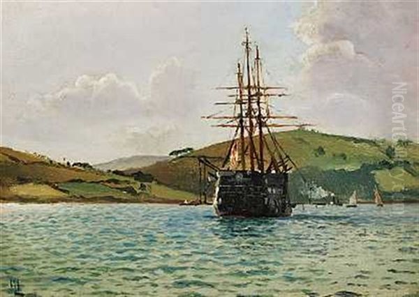 Linieskibet "ganges" Ud For Falmouth Oil Painting by Holger Luebbers