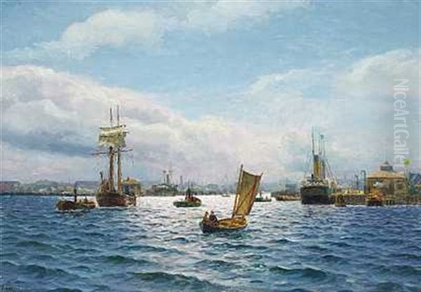 Parti Fra Kobenhavns Havn Oil Painting by Holger Luebbers