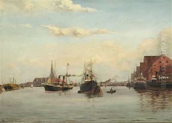 Dampskibe I Kobenhavns Havn Oil Painting by Holger Luebbers