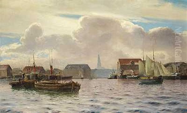 Parti Fra Kobenhavns Havn Oil Painting by Holger Luebbers