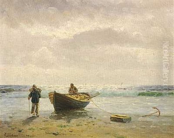 Fiskere Ved Deres Bad Pa Stranden Oil Painting by Holger Luebbers